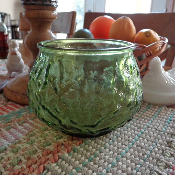 Brody Other - Brody Glass, Avocado Green Planter Pot, Crinkle Glass, Vintage